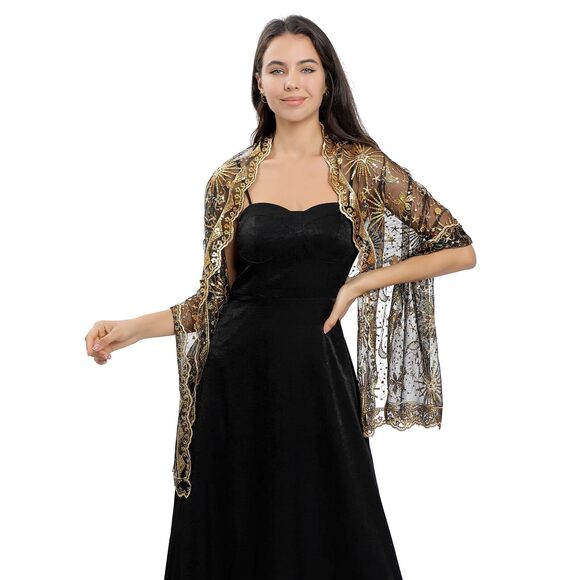sheer shawls for dresses HONGTEYA and Wraps Women Evening Soft Chiffon Teal Green 2399 Sequin Lace Shawl Wrap,